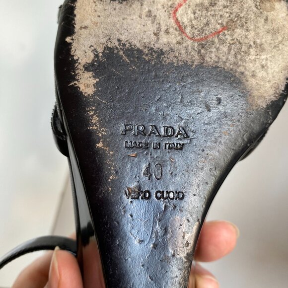 Prada Patent Leather Wedged Sandals Black Size 9.5 Vintage - Picture 9 of 15